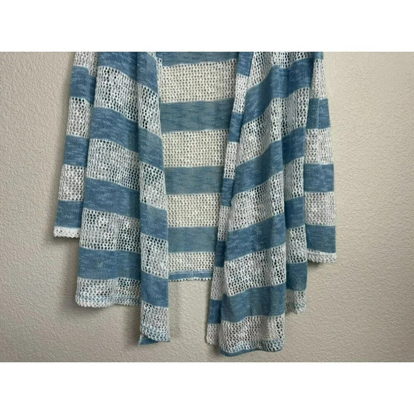Retro Threads Open Knit Cardigan Size medium blue white striped crochet Boho - Picture 6 of 9